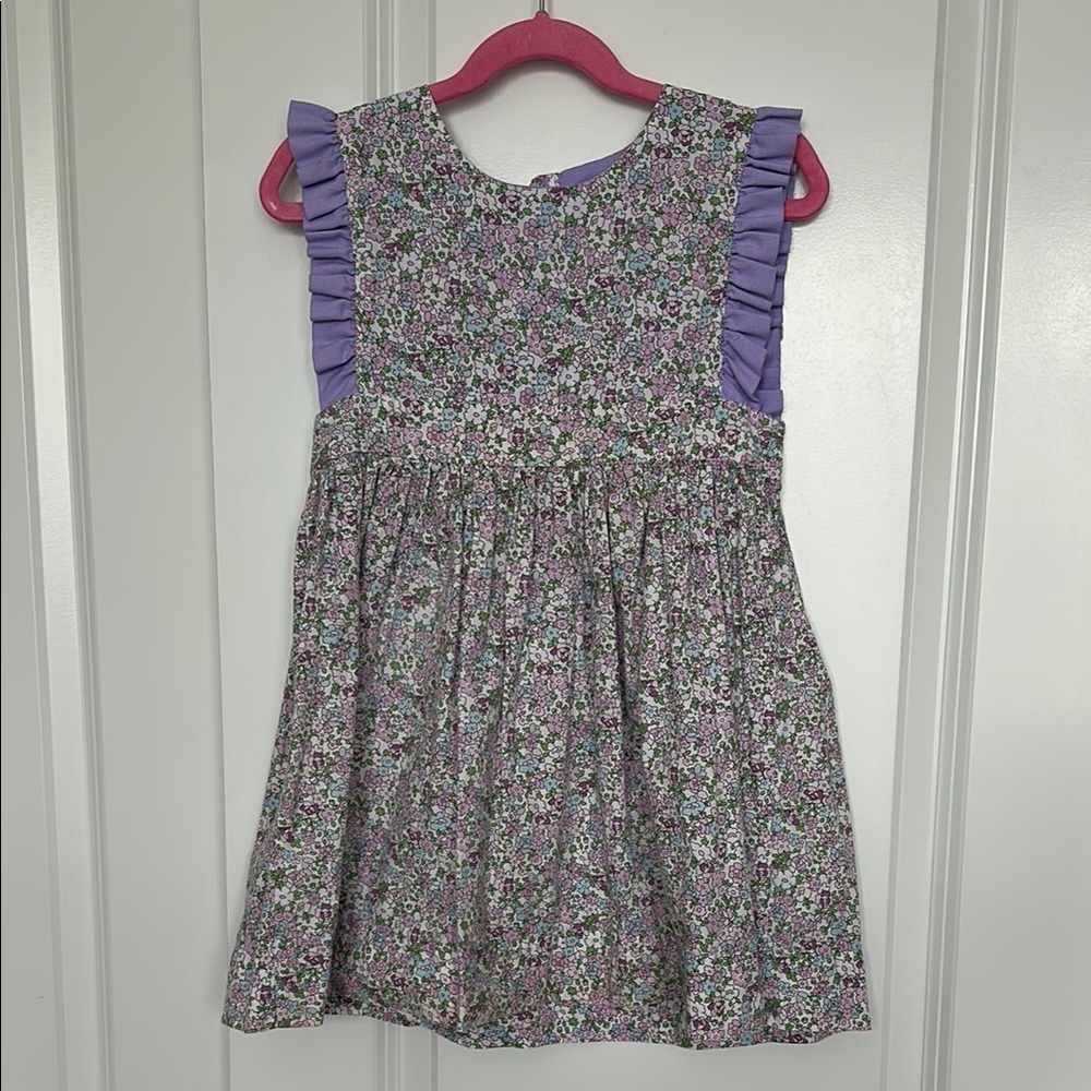 Purple Floral Dress with Ruffled Cap Sleeves